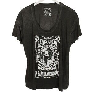 Janis Joplin Top Oversized Size Small Gray with White Iron on Graphics